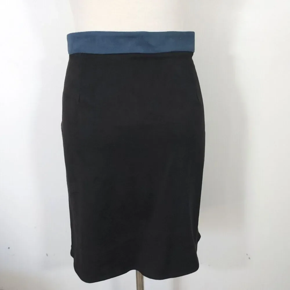 JOH Skirt Soft Faux Suede Size XL Snap Front Pockets Stretch Black Blue NWT